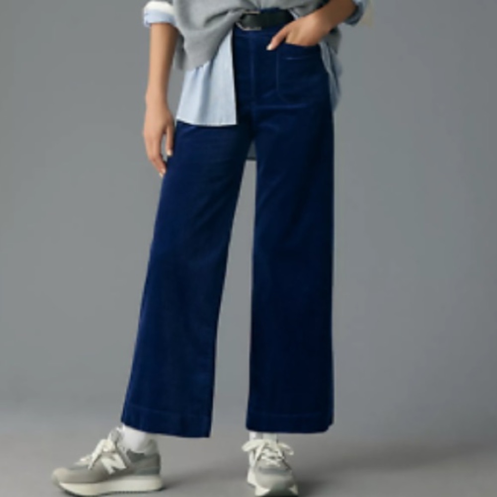 Anthropologie Maeve The Colette Cropped Wide-Leg Corduroy Pants in Indigo Blue